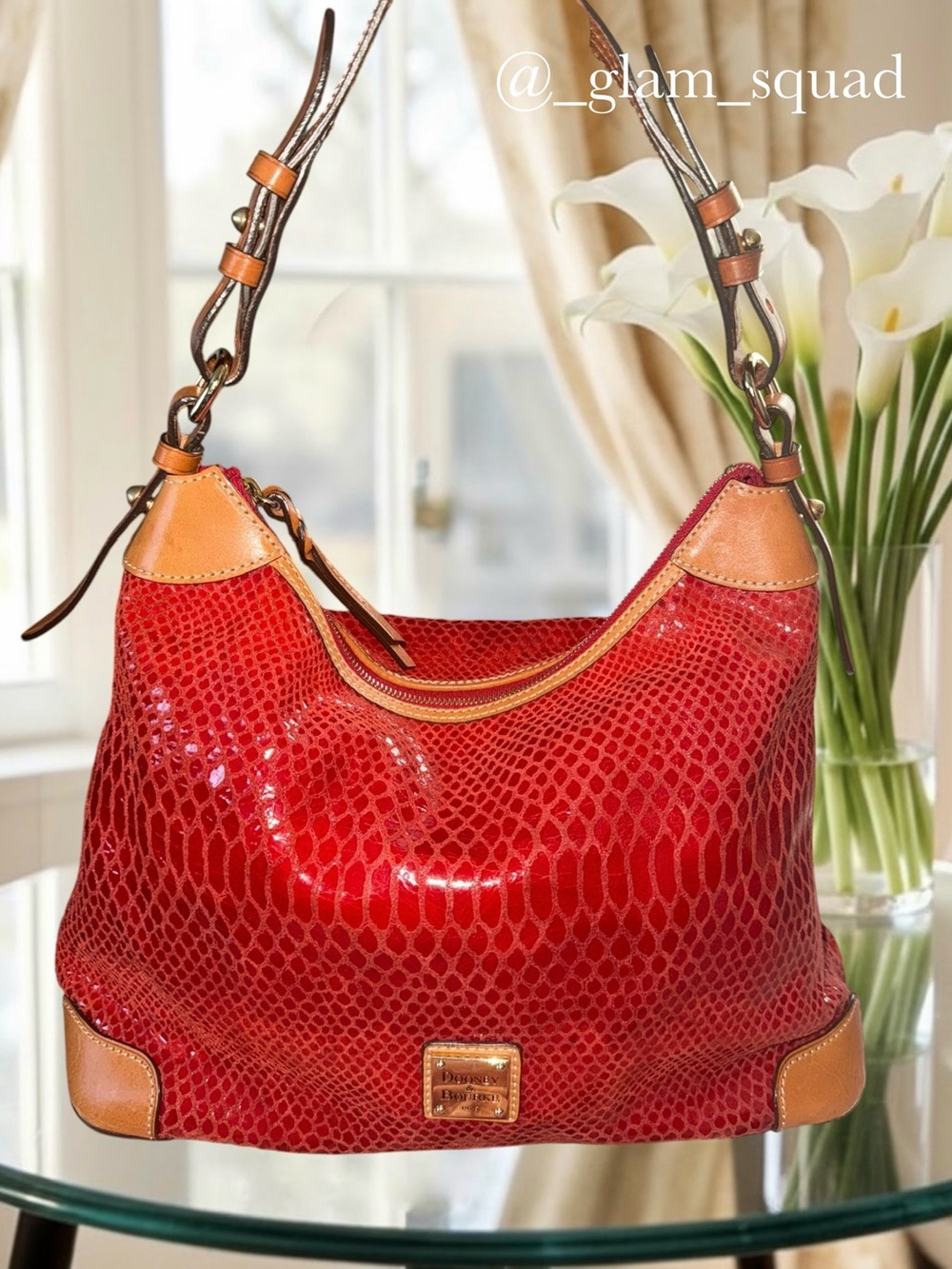 Dooney & Bourke Red Snakeskin Embossed Erica Hobo Bag. EUC